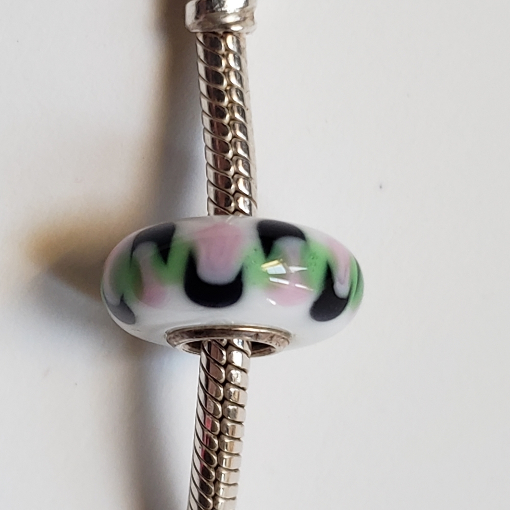 Trollbeads universal unique bead white pink green
